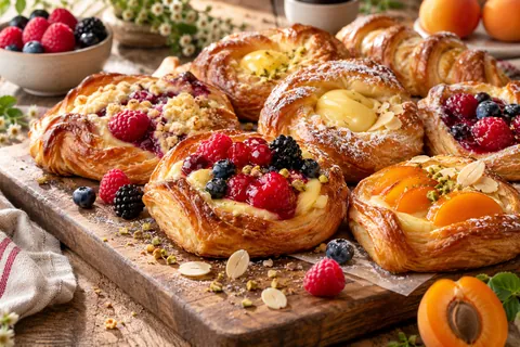 Plundergebäck mit Beeren und Aprikosen