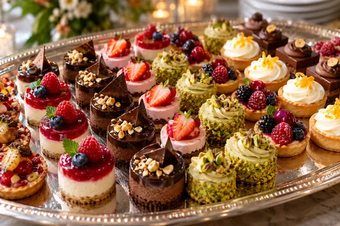 Petit Fours und Törtchen auf dem Silbertablett